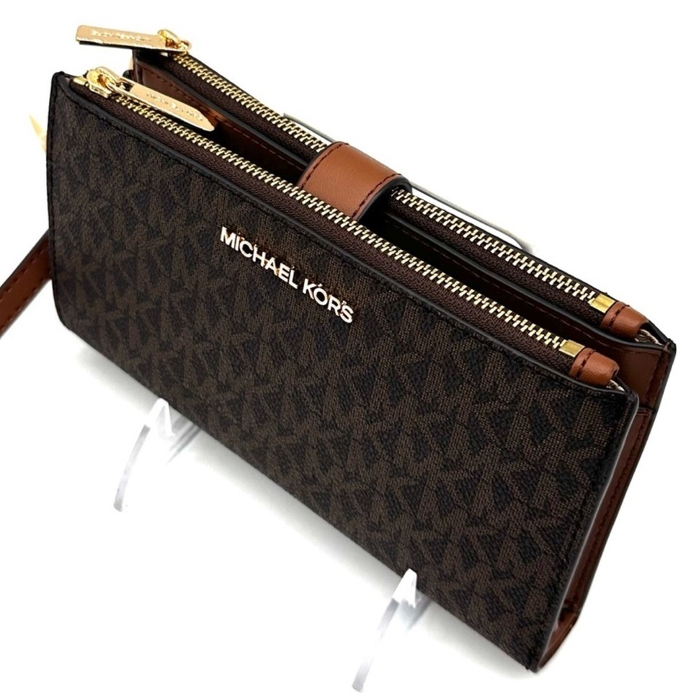 Michael Kors Large Double Zip Wallet Wristlet Brown - Picture 6 of 8